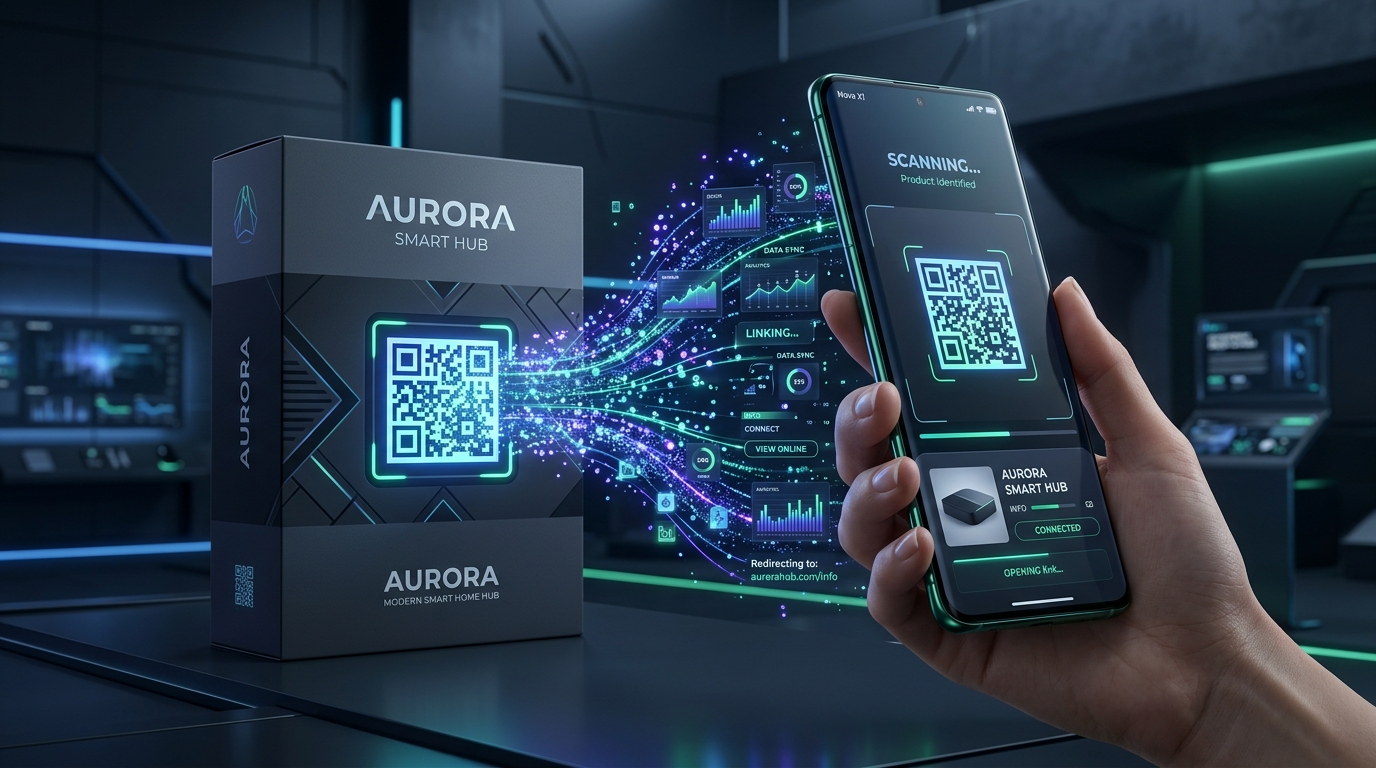 A smartphone scanning a modern dynamic QR code with real-time analytics stream