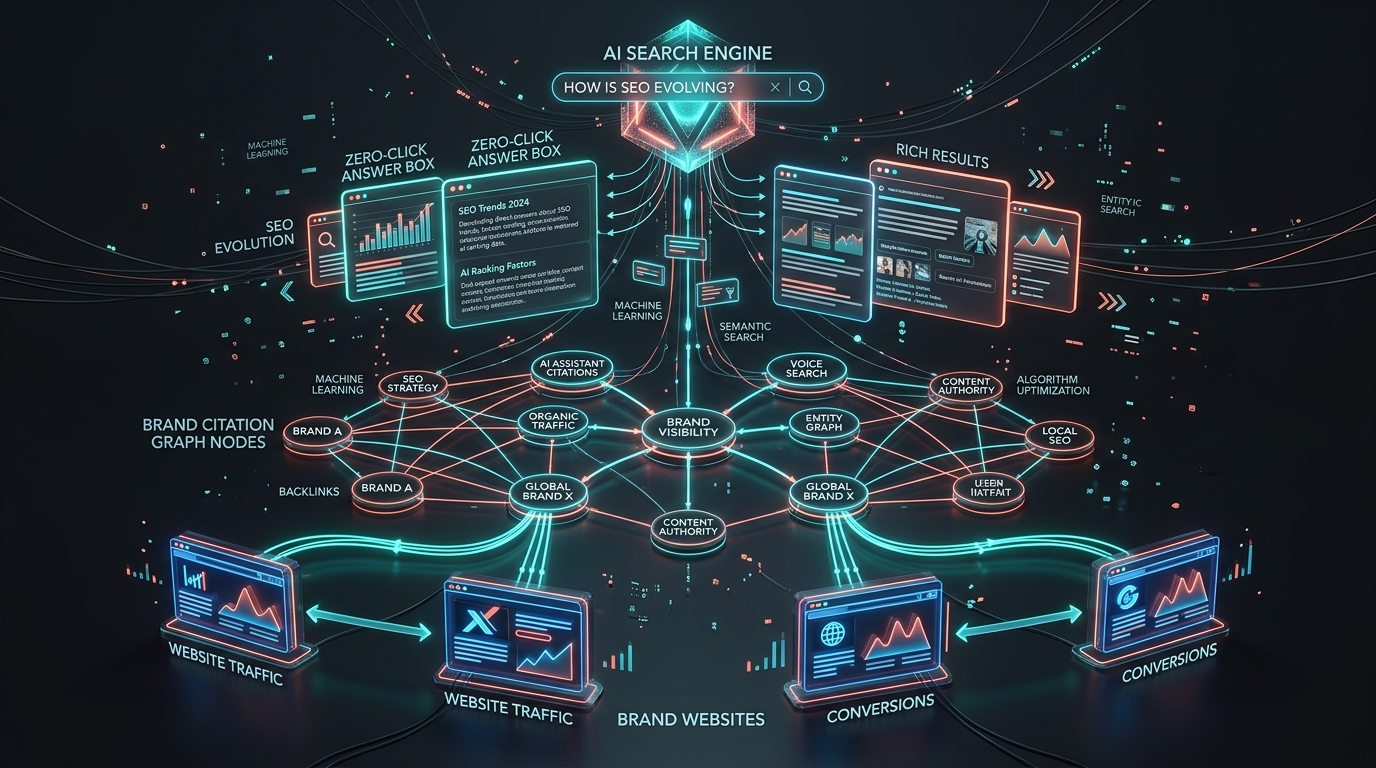 Generative search engine optimization and AI brand citation analytics interface